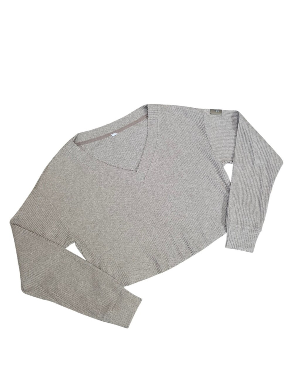 ALO Yoga Muse Ribbed Crop Sweater in Heather Oat Size Med - Picture 2 of 6